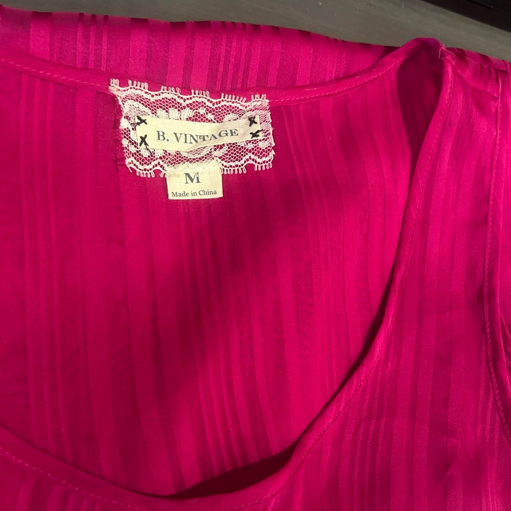 B.Vintage Anthropologie Sheer Silk Hot Pink Tank Top